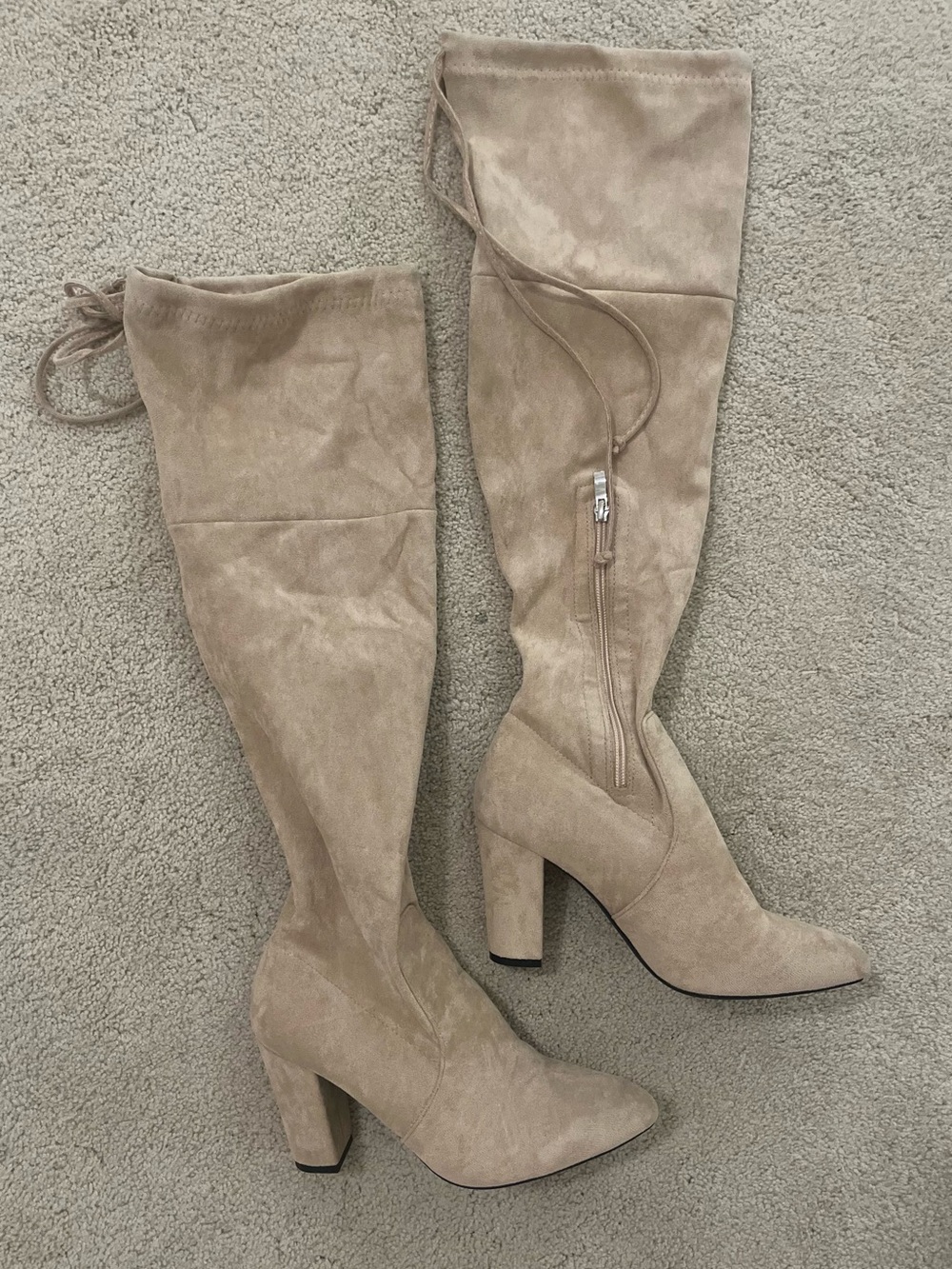 Beige Suede Thigh High Boots